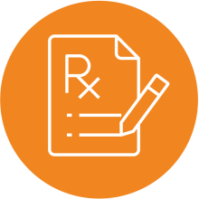 An orange circle with an illustration of an Rx prescription demonstrating post-approval research to accelerate adoption.