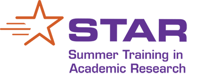 Logo of a shooting orange star with the words STAR: Summer Training in Academic Research in purple.