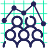 An icon showing five people with a line graph over their heads.