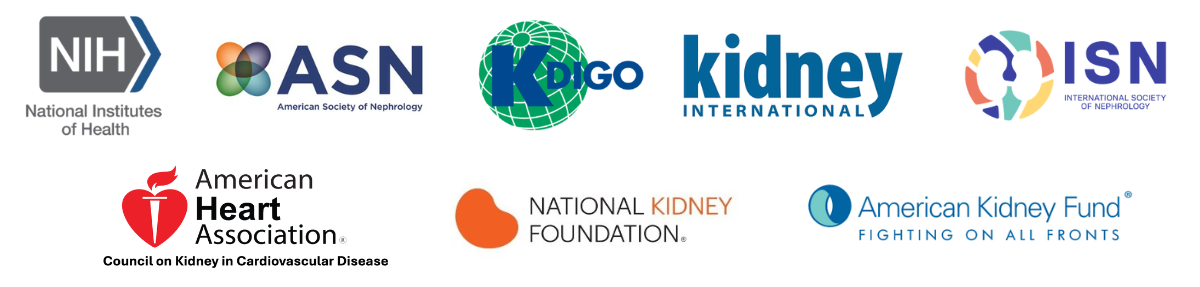 Logos of various nephrology organizations the DCRI collaborates with, including the NIH, ASN, KDIGO, Kidney International, ISN, AHA Council on Kidney in CVD, National Kidney Foundation, and the American Kidney Fund.