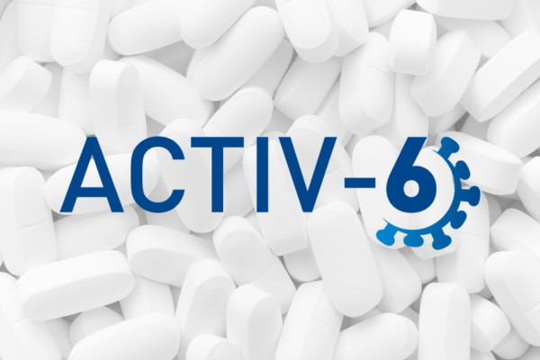 The ACTIV-6 study logo is set against a faded background showing a collection of white pills similar to Metformin.